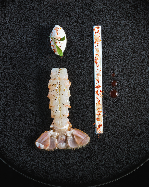 Langoustine&nbsp;royale rôtie.
