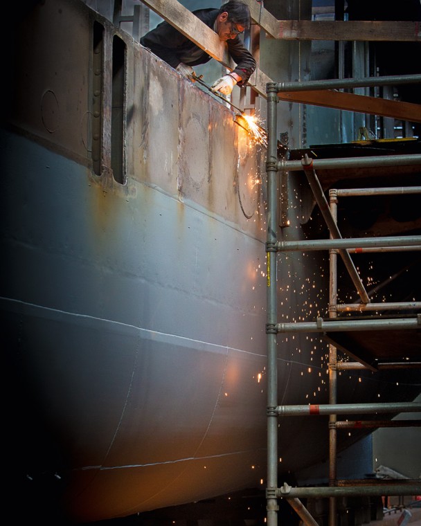 “The steel of these old ships has become brittle, it's more difficult to work with,” says one of the welders sent by the shipyard in Saint-Nazaire, France.
