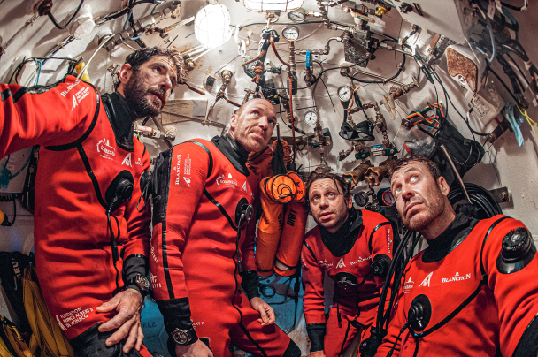 Laurent Ballesta and his team tested Fifty Fathoms Tech Gombessa prototypes during their 28-day dive in the Mediterranean.
