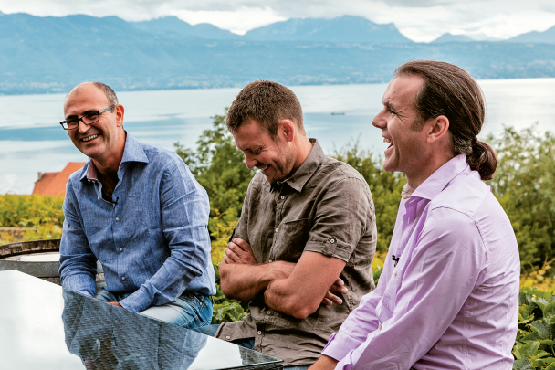 A moment shared on the shores of Lake Geneva. Marc A. Hayek with Laurent Ballesta and Enric Sala.
