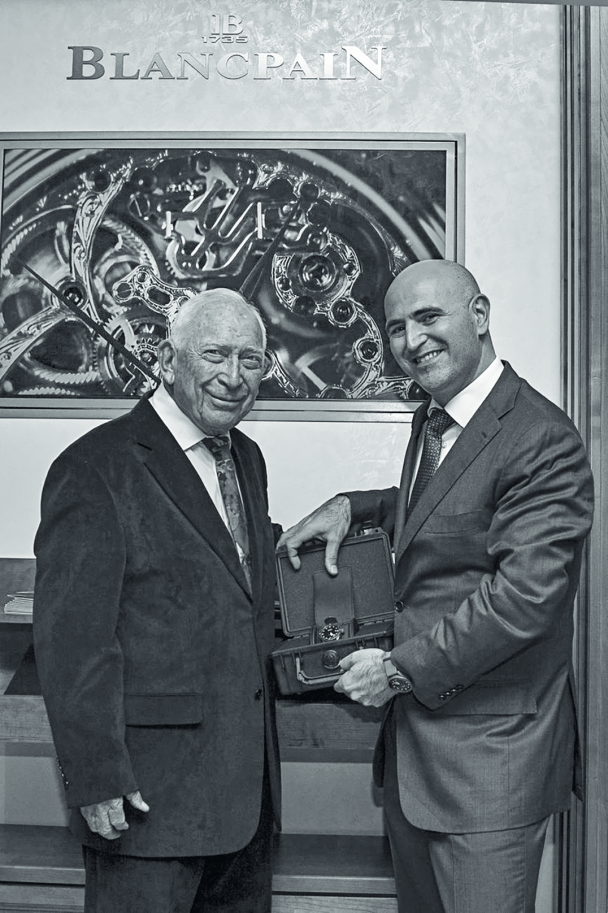 Two Blancpain eras together. Jean-Jacques Fiechter (left) and Marc A. Hayek (right).

