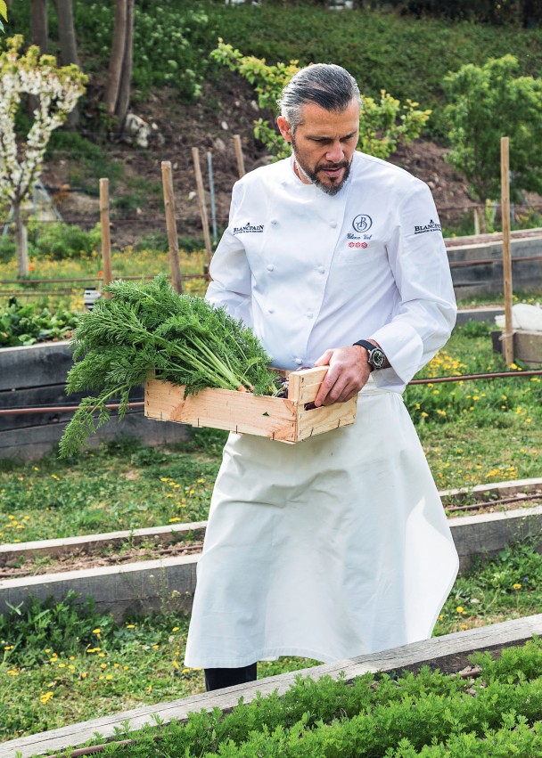 Chef Viel with a portion of the day’s harvest.
