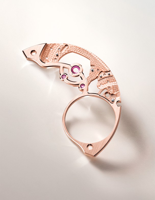 The tourbillon bridge. Note the finely applied finishes to the section entirely hidden from view once the watch has been assembled.