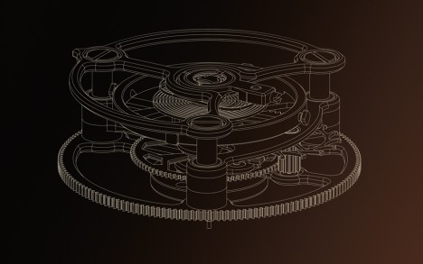 The carrousel cage, balance wheel and escapement.
